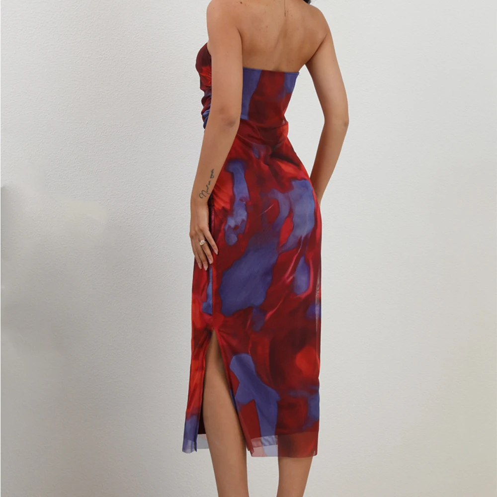 Women's Mesh Printed Double-layer Side Slit Dress – a breezy and stylish summer dress, perfect for warm weather and vers — photo 15