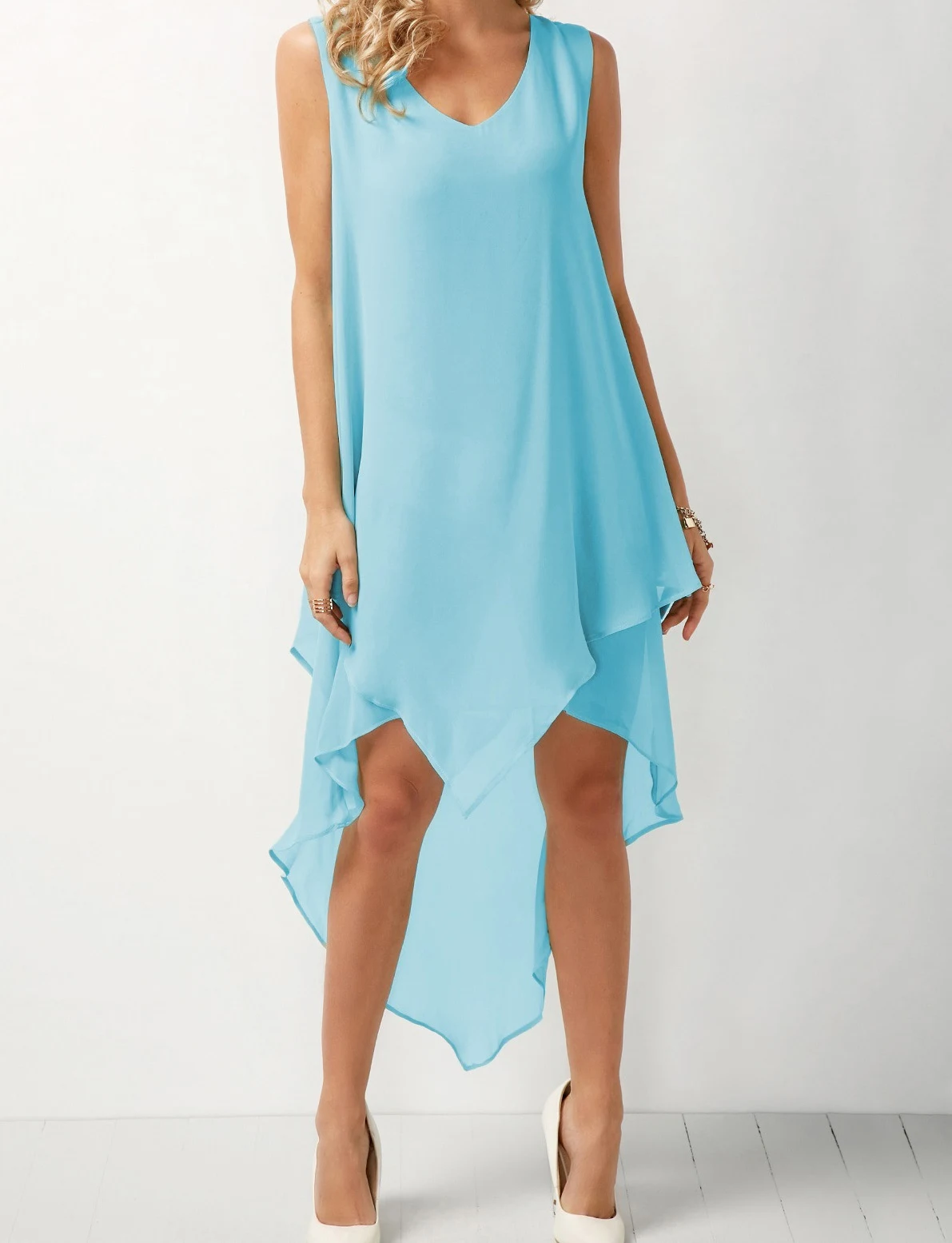 Title 15, Sleeveless Solid Color Irregular Chiffon Dress