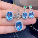 Conjunto de Anel Pingente e Brincos de Topázio Azul Natural Cristal Elegância Brilhante para um Visual Sofisticado e Charmoso — foto 1