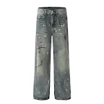 Men's Tie-dyed Splash-ink Straight Jeans High Street. Stylish straight jeans with a unique tie-dye and splash-ink design — photo 8