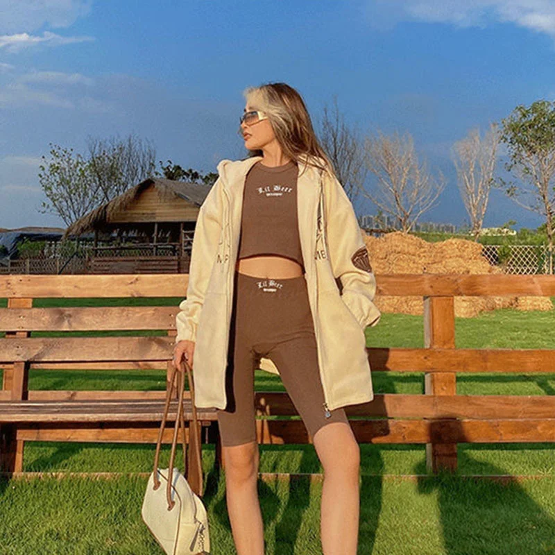 Cardigan con cappuccio in pile retrò americano Autunno — foto 3