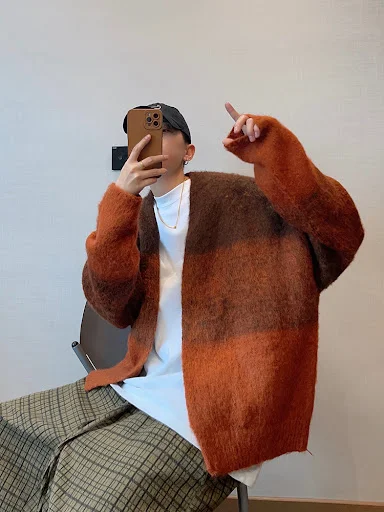 Title 12, Loose Orange Gradient Brushed Cardigan Sweater ...