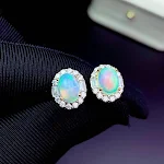 Anéis, brincos e colar de opala natural em prata de lei S925. Joias elegantes e charmosas para você brilhar com beleza. — foto 3