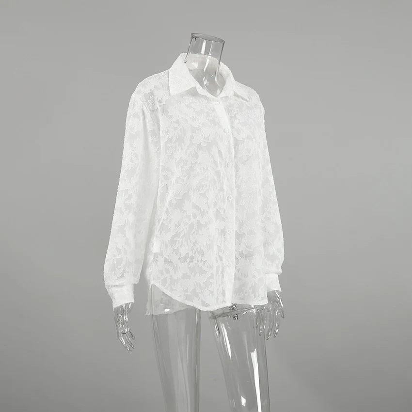 Title 5, French White Jacquard Loose Temperament Lapel S...