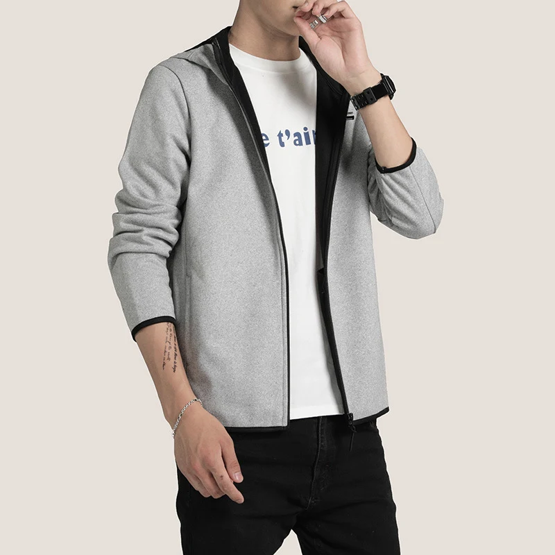 Jaqueta cardigan com capuz de lã para homens. Moletom com capuz, quente e confortável, ideal para uso diário e atividades ao ar livre. — foto 1