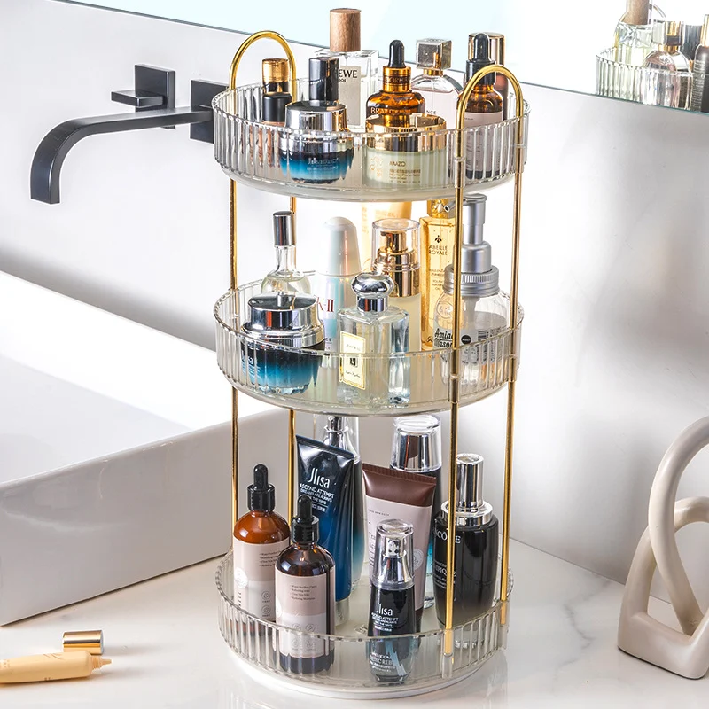 Suporte giratório para cosméticos de banheiro e mesa Mantenha seus produtos de beleza organizados e economize espaço no banheiro com facilidade. — foto 1