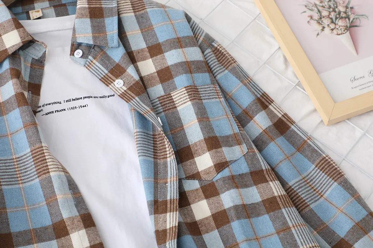 Title 7, Womens Casual Design Brushed Plaid Shirt