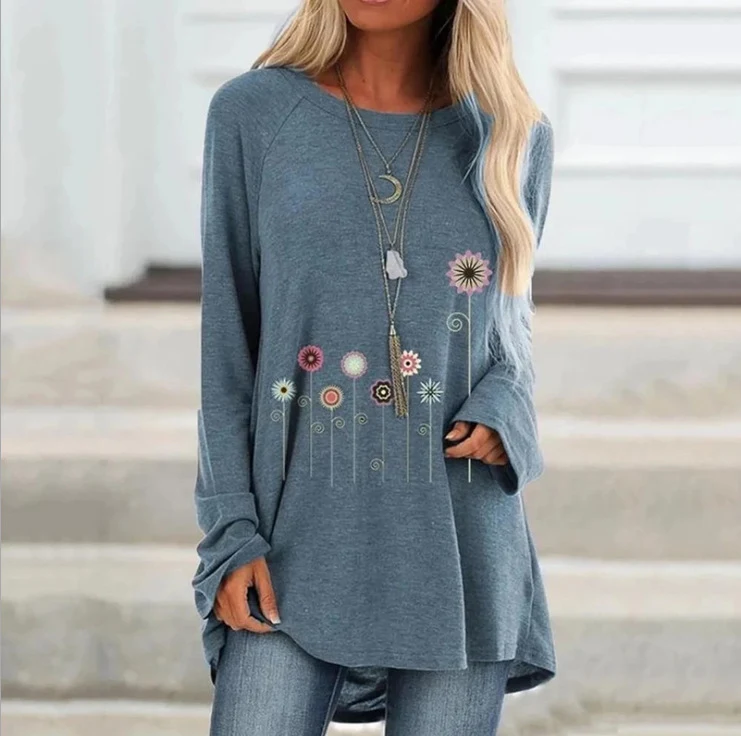 Langärmliges T-Shirt mit Blumendruck und Rundhalsausschnitt — foto 2