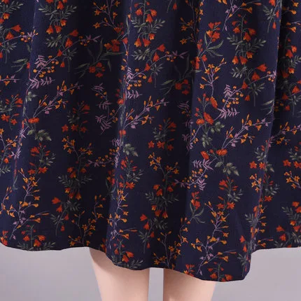 Mid-length Lace-up Waist-slimming Dress, Artistic Floral Casual Dress. Offers a flattering silhouette and stylish, comfo — photo 11