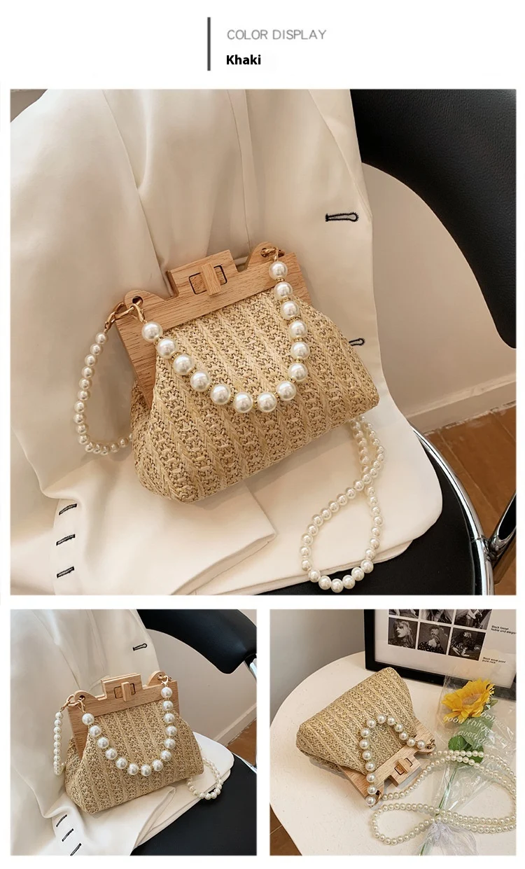 Title 2, Womens Straw Beach Pearl Chain Woven Shoulder ...