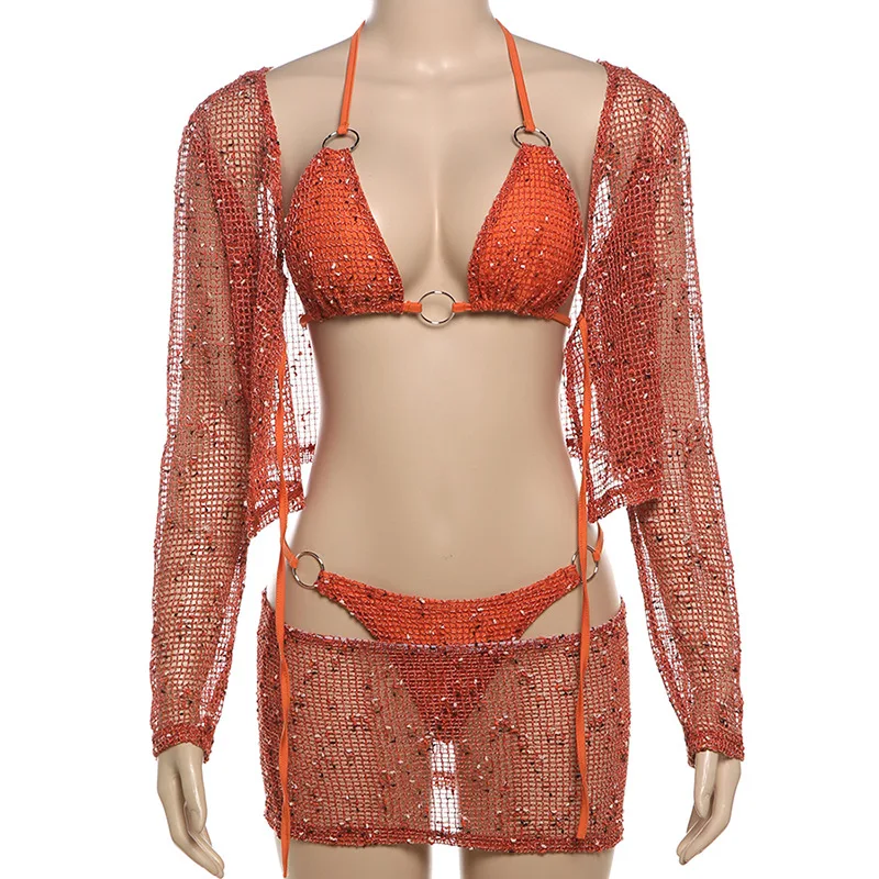 Title 13, Womens Hollow Out Tied Halter Four-piece Set