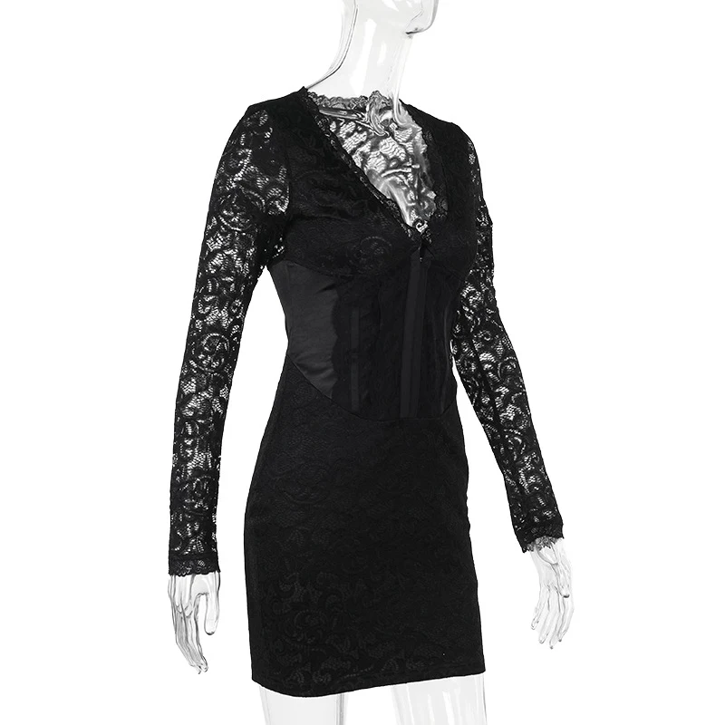 Title 13, Elegant Sexy Long Sleeve Narrow Lace Mini Dress...