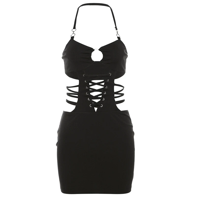Dames Halter Cut-out Slim Fit Jurk met strik detail. Creëer een stijlvolle look met deze elegante jurk. Accentueer uw figuur perfect. Ideaal voor speciale gelegenheden. — foto 1