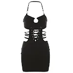 Dames Halter Cut-out Slim Fit Jurk met strik detail. Creëer een stijlvolle look met deze elegante jurk. Accentueer uw figuur perfect. Ideaal voor speciale gelegenheden. — foto 1