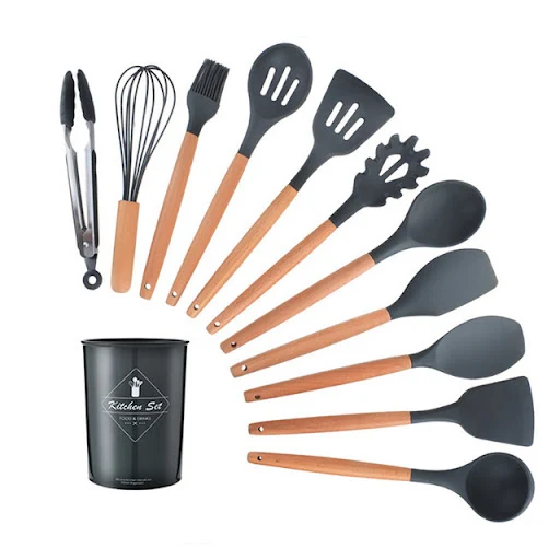 Title 2, Wooden handle cooking tool set with storage box...