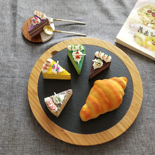 Title 1, Round Black Slate Insulated Tableware Flat Plat...