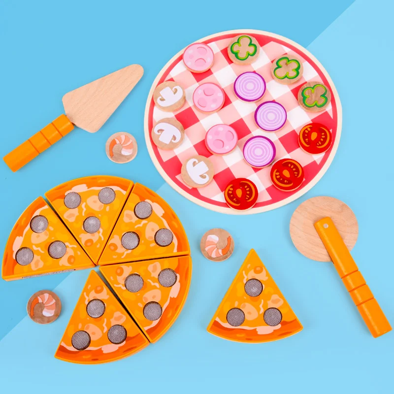 Wooden play house toy combination with simulated vegetables and pizza. Encourages imaginative play, creativity, and soci — photo 5