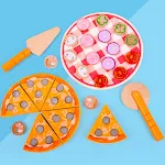 Wooden play house toy combination with simulated vegetables and pizza. Encourages imaginative play, creativity, and soci — photo 5