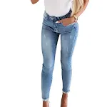 Jeans ajustados para mujer con diseño de mariposa, flores adhesivas y cuentas, pantalones divididos, estilo moderno y favorecedor. — foto 1