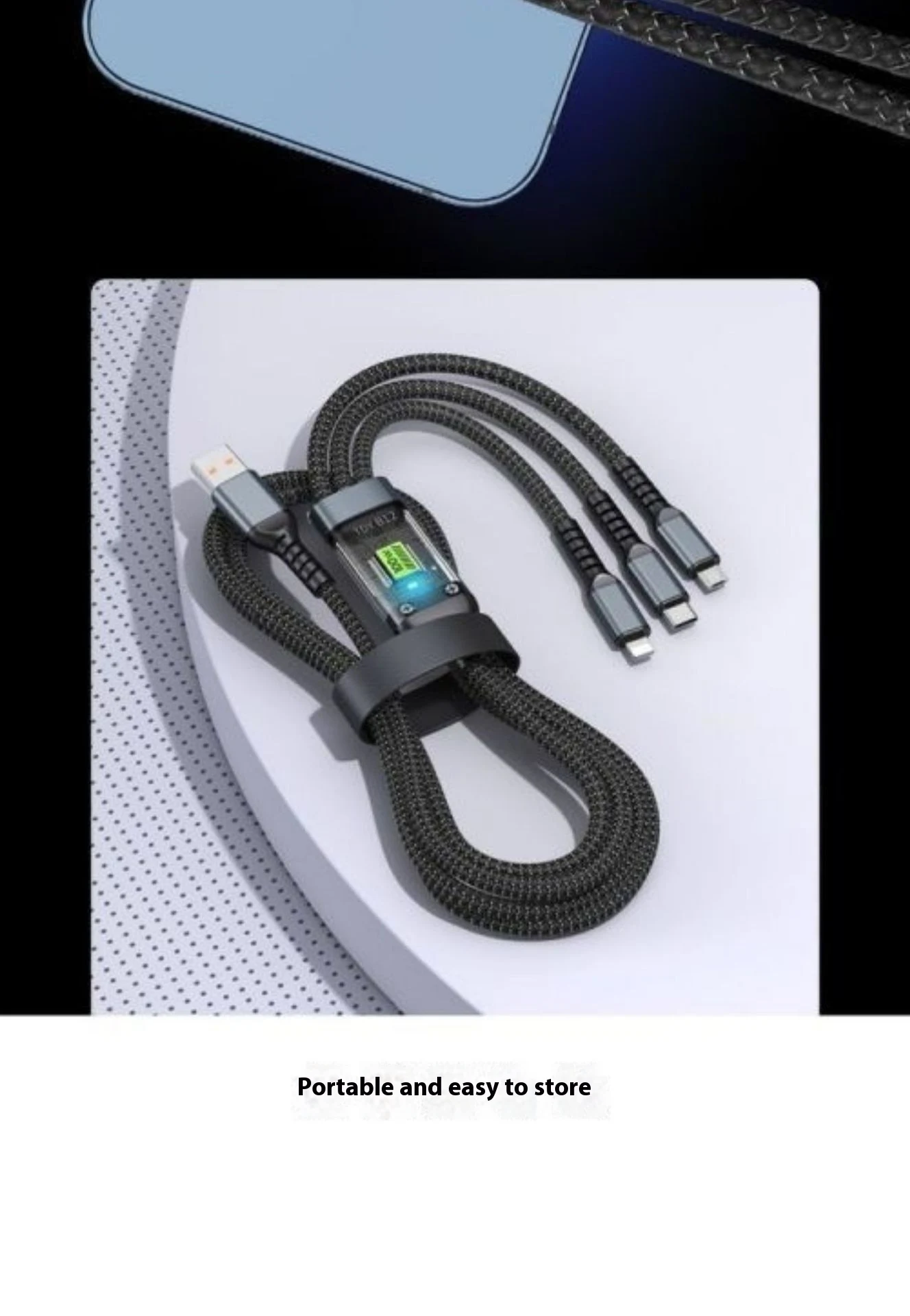 Title 11, 3-in-1 Handy-Ladekabel mit Digitalanzeige und L...