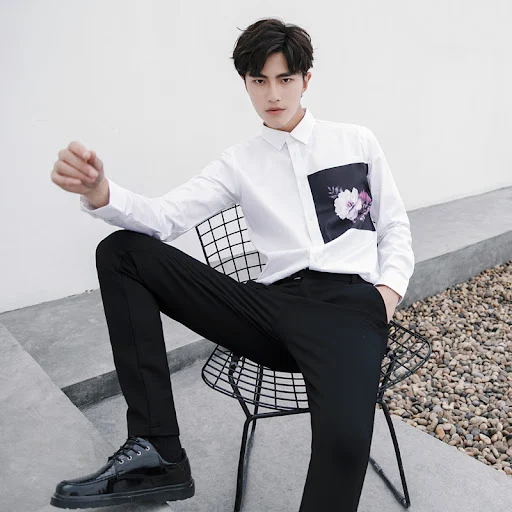 Title 3, Floral Print Square Collar Long Sleeve Shirt