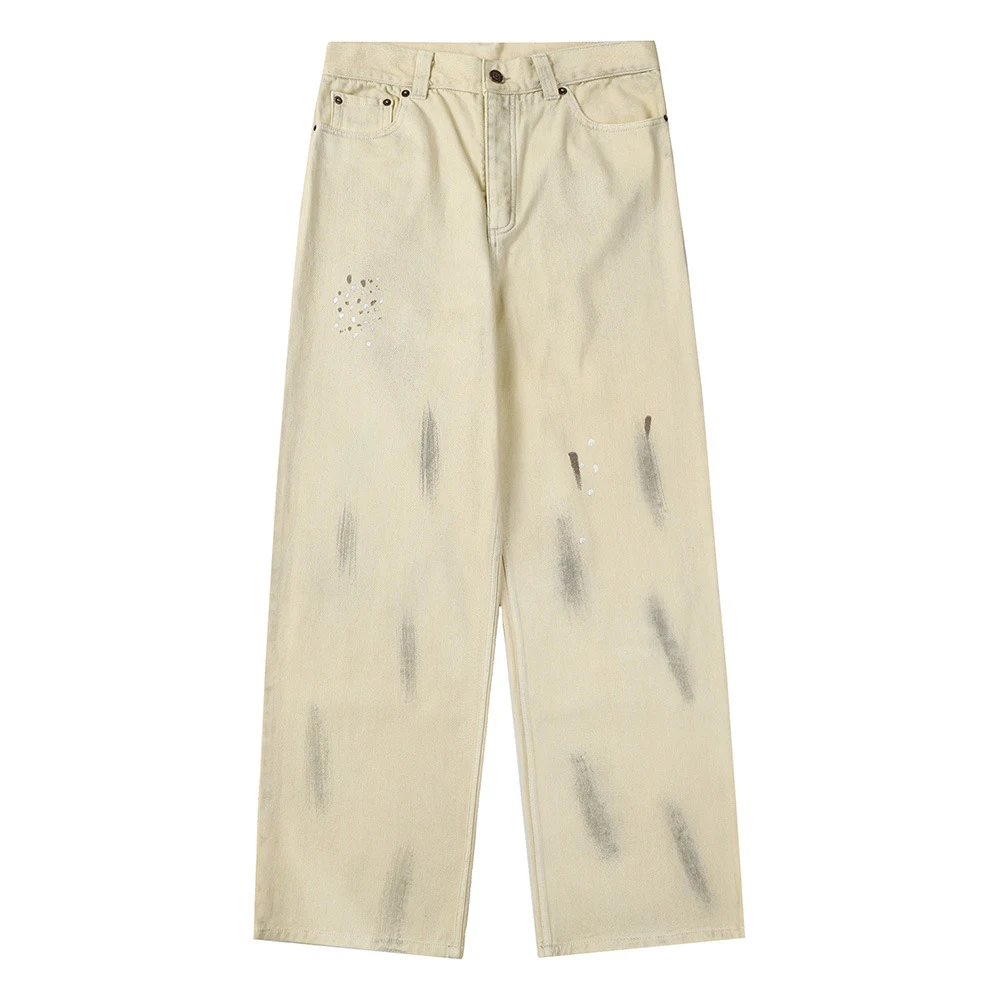 Title 2, Mens American-style Dirty Wide-leg Jeans. Comf...