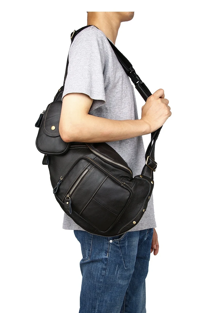 Bolsa mensageiro retrô masculina de couro bovino, grande capacidade para trabalho ou uso diário. Estilo clássico, durabilidade e praticidade. — foto 12