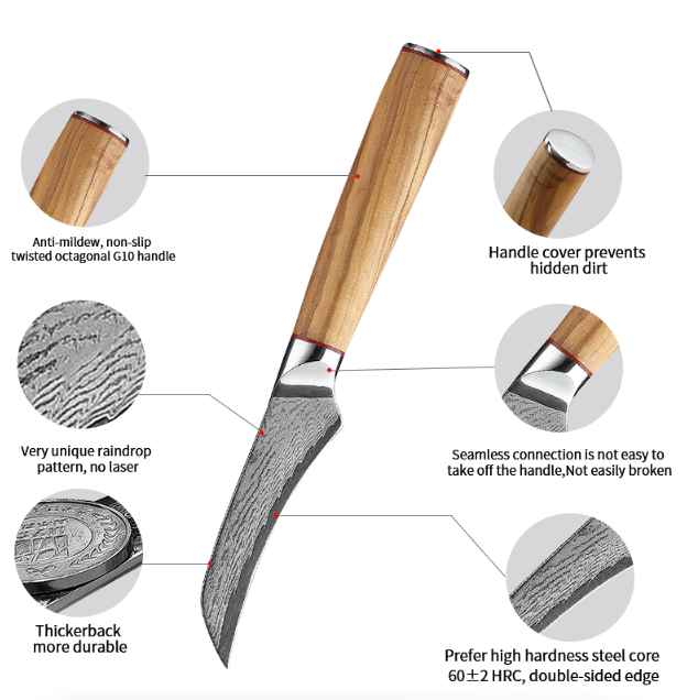 Title 6, Damascus Kitchen Knife Peel Knife for precise c...