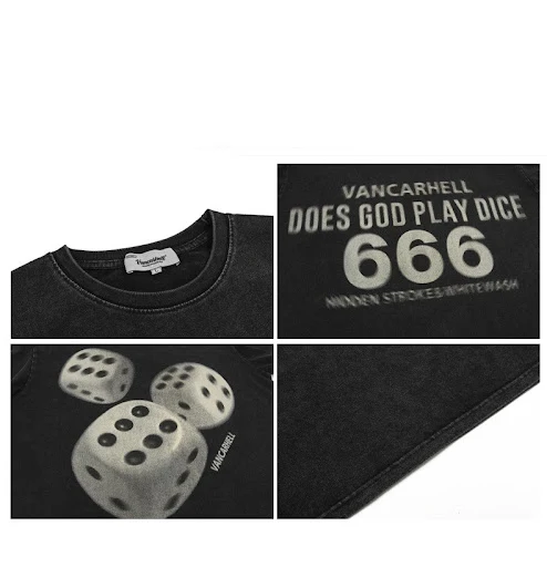 Title 4, Washed Old Dice Pattern Round Neck Short Sleeve...