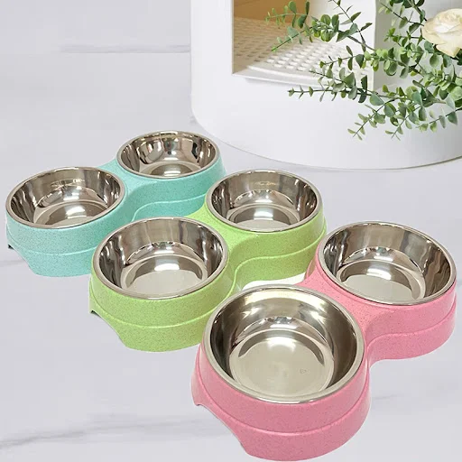 Cat Puppy Feeding Supplies Double Pet Bowls Dog Food Water Feeder Stainless Steel Pet Drinking Dish Feeder Small Dog Acc — photo 1