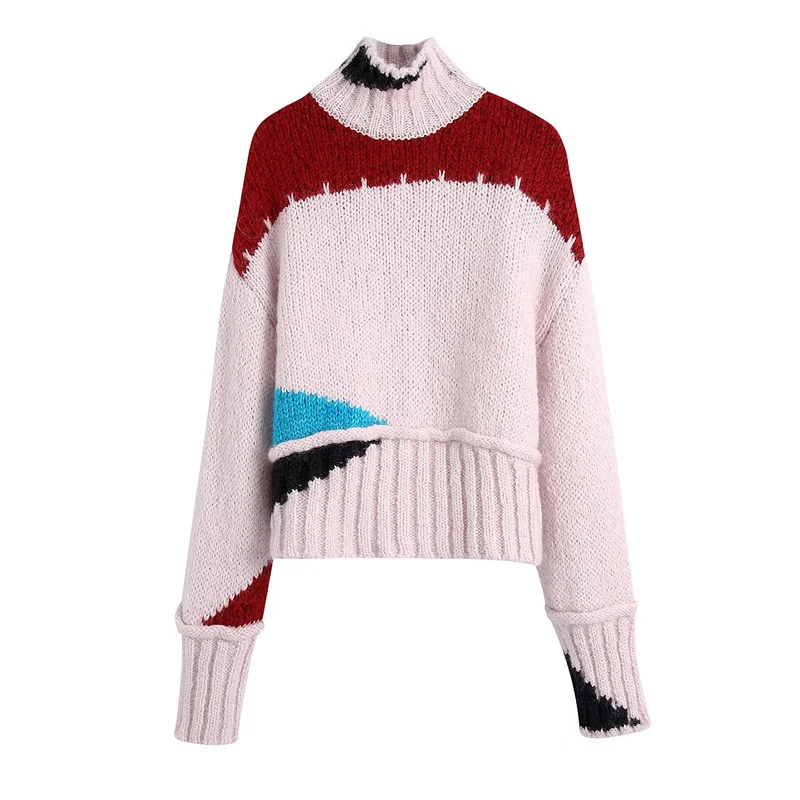 Title 2, European and American womens color block knitt...