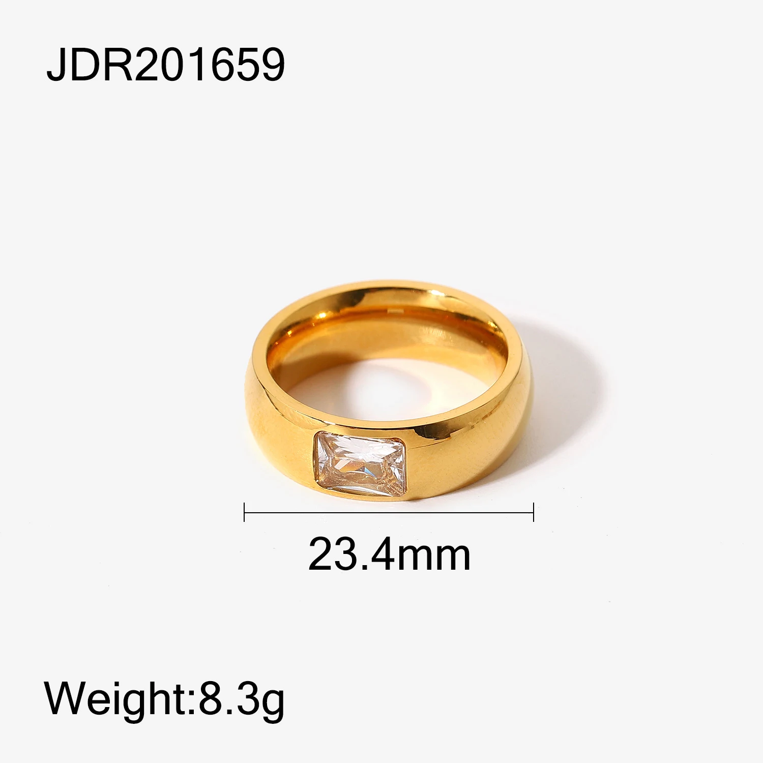 Anel Quadrado de Aço Inoxidável 18K Banhado a Ouro com Diamante de Quartzo Transparente e Incolor - Joia Elegante e Sofisticada. — foto 4