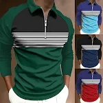 Striped Black Raglan Polo Shirt for Men with Zipper Lapel, Long Sleeve. Simple and Stylish Design. Comfortable and Versa — photo 7