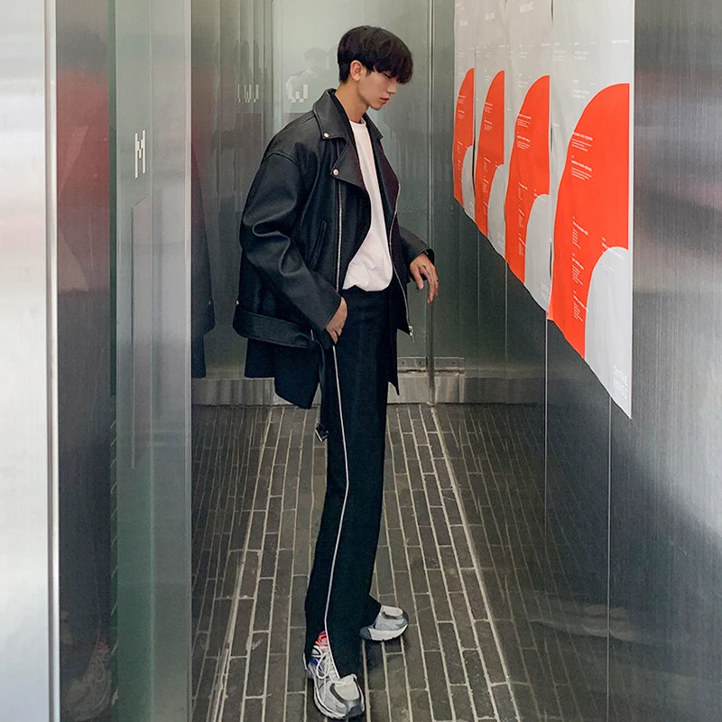 Men's Handsome Oblique Zipper Slim Leather Jacket, a trendy and stylish choice for modern men, providing a sleek look. — photo 1