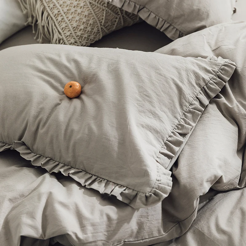 Fronha Cilected 1 peça algodão lavado com babados cor sólida capa de almofada protetora estilo europeu acessório 4 para decoração e conforto — foto 4