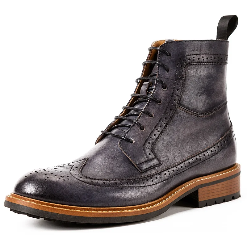 Title 2, Mens High-top Casual Cowhide Round Toe Leather...