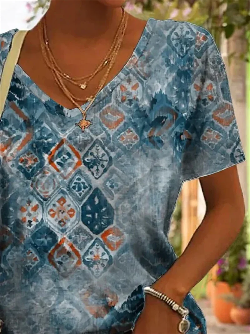 Title 4, Womens Geometric Pattern Printed Short-sleeved...