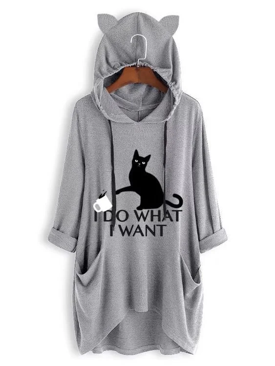 Women's casual hooded printed cat sweatshirt, comfortable and stylish for everyday wear, perfect for a relaxed, easygoin — photo 3