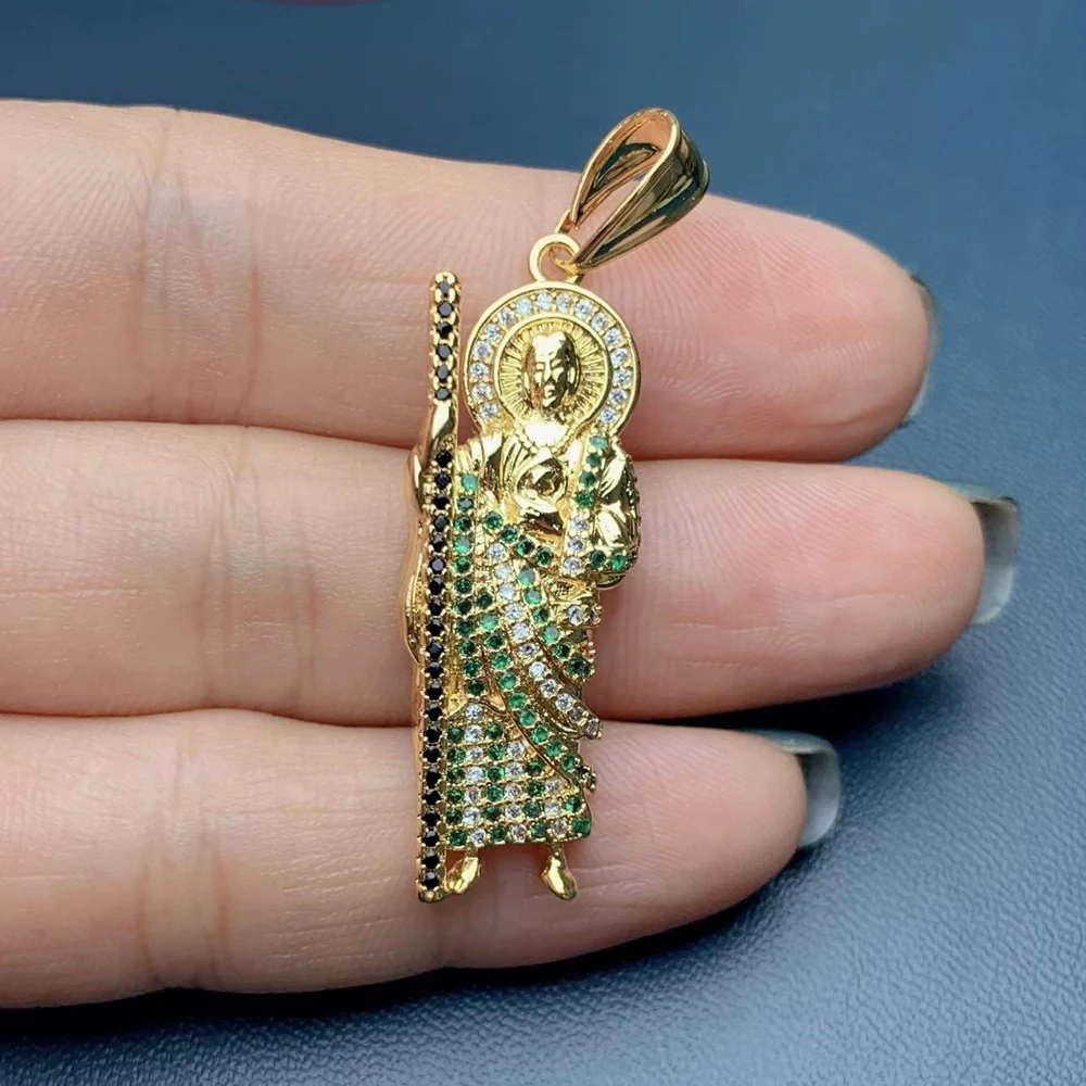 Colar Pingente São Judas Cobre Zircônia Religioso Joias Acessórios Estilo Europeu Americano Para Fé e Proteção — foto 2