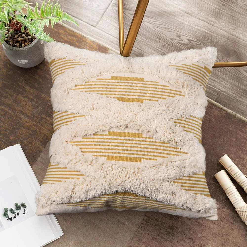 Title 1, Cotton woven pinstripe printed tufted pillowcas...