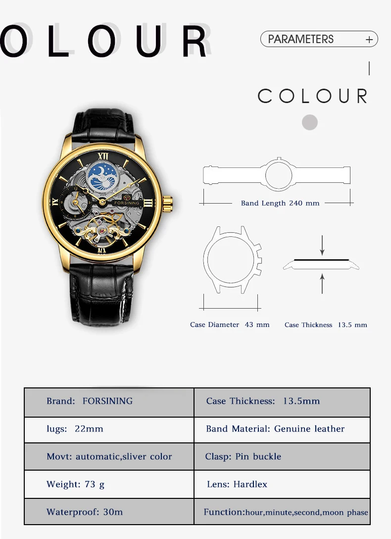 Relógio mecânico automático Casual Hollow Moon, estilo e precisão. Aprecie o movimento automático e o design lunar, perfeito para uso diário. — foto 15