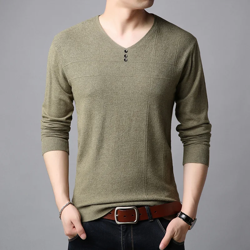 Suéter masculino listrado de malha com gola V slim, moda simples e elegante. Ideal para um visual casual e moderno com conforto e estilo. — foto 4
