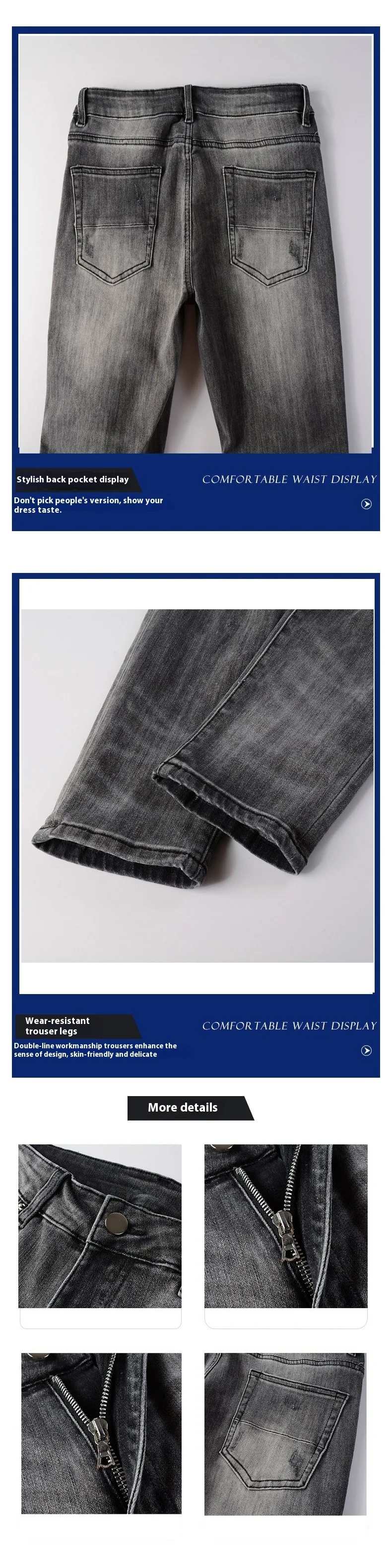 Title 5, Heren Jeans met patches, grijze casual broek, n...