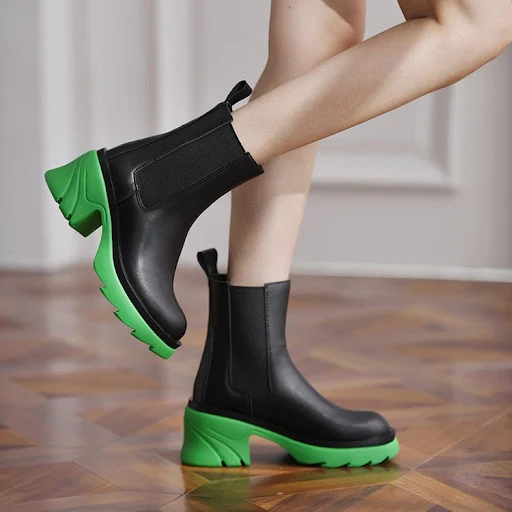 Title 6, Casual Net Red Thick Heel Sleeve Short Boots. H...