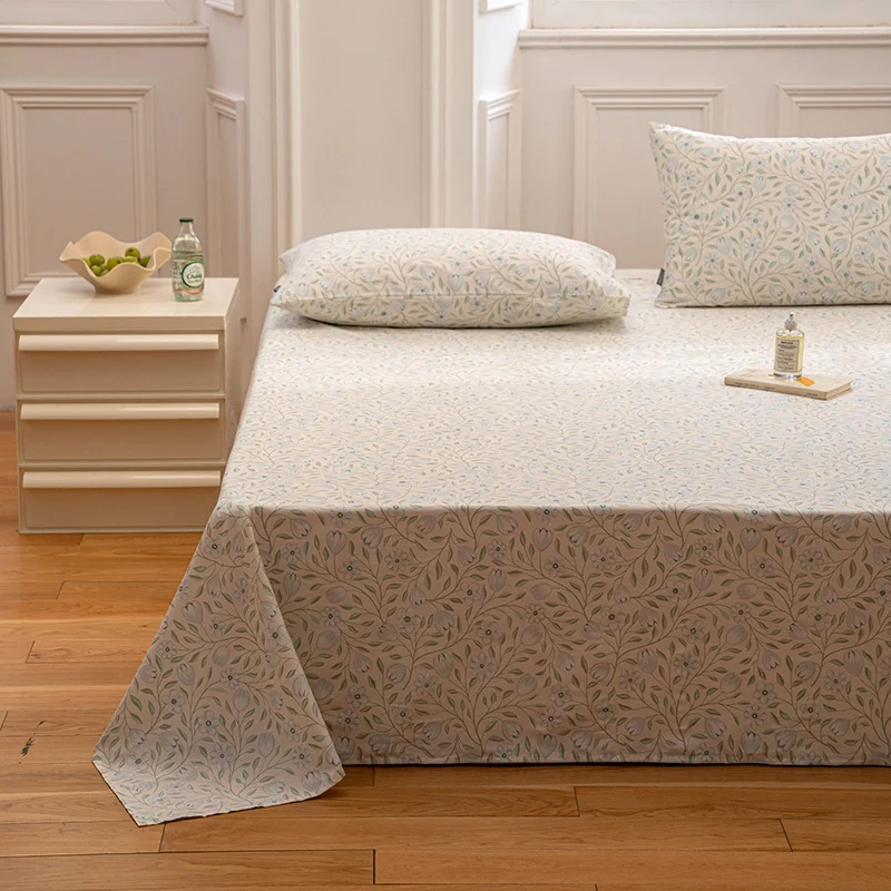 Lençol de cama de algodão estampado floral em estilo pastoral, peça única, ideal para uma noite de sono tranquila e aconchegante. — foto 4
