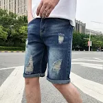 Men's Denim Shorts Tide Brand Trend Hole Self-cultivation Korean Version Stylish summer wear slim fit comfortable and pe — photo 2