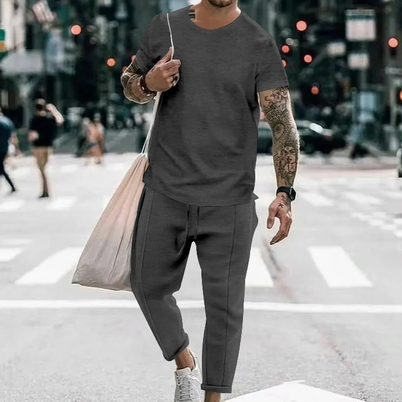Title 13, Terno masculino com camiseta casual de manga cu...