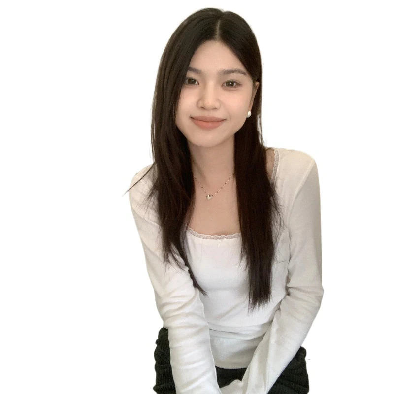 Camiseta Pure Style de renda floral com ombros à mostra, manga longa, justa, crop top, para um visual elegante e moderno como blusa de baixo. — foto 3