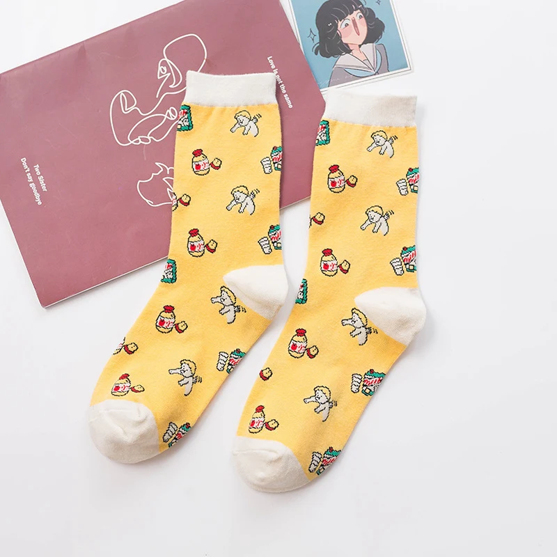 Cute Girl Strawberry Cow Cartoon Socks — photo 6