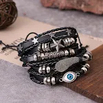 Bracelet Multi-couches en Cuir Noir Homme. Un accessoire masculin élégant et intemporel. Confortable, durable et parfait pour toutes les occasions. — photo 8
